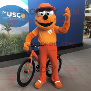 Orange Unicyclist mascot costume character dressed with a Button-Up Shirt and Anklets