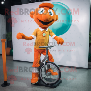 Orange Unicyclist mascot costume character dressed with a Button-Up Shirt and Anklets