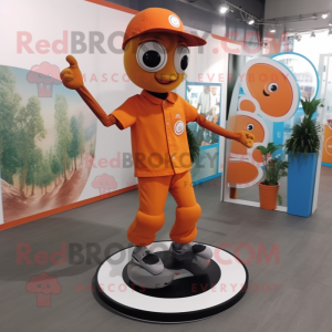 Orange Unicyclist mascot costume character dressed with a Button-Up Shirt and Anklets