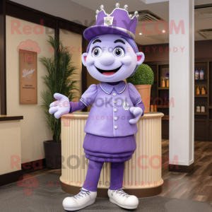 Lavender Queen mascot costume character dressed with a Polo Shirt and Caps