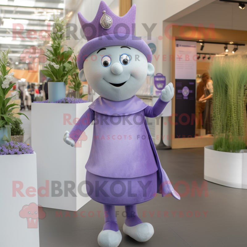 Lavender Queen mascot costume character dressed with a Polo Shirt and Caps Lavender Queen mascot costume character dressed with a Polo Shirt and Caps