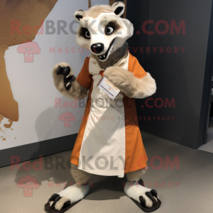 Rust Badger mascot costume character dressed with a Wedding Dress and Shoe clips