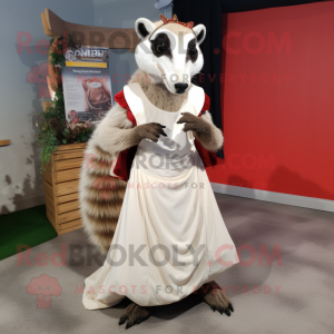 Rust Badger mascot costume character dressed with a Wedding Dress and Shoe clips