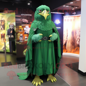 Green Hawk mascot costume character dressed with a Empire Waist Dress and Gloves