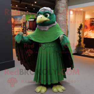 Green Hawk mascot costume character dressed with a Empire Waist Dress and Gloves