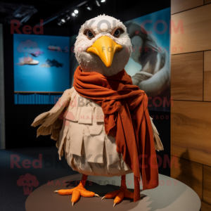 Brown Seagull mascot costume character dressed with a Henley Shirt and Shawls