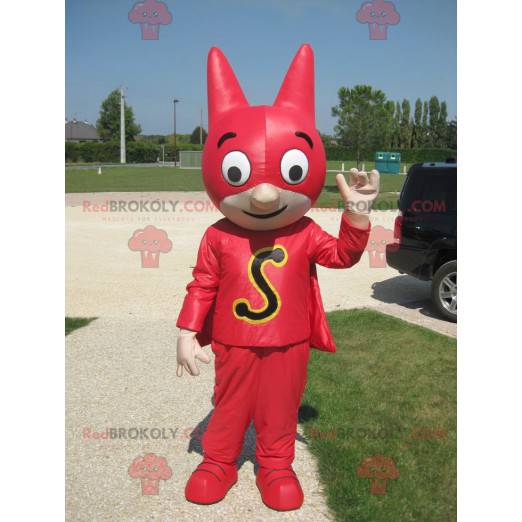 Superhelden-Maskottchen mit Maske und rotem Outfit -