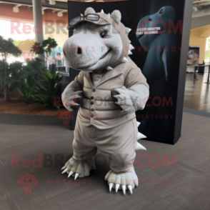 Silver Ankylosaurus mascot costume character dressed with a Cargo Pants and Tie pins