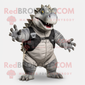 Silver Ankylosaurus mascot costume character dressed with a Cargo Pants and Tie pins