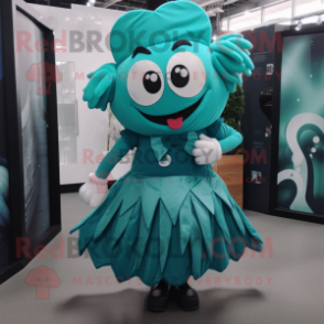 Teal Heart mascot costume character dressed with a Maxi Skirt and Suspenders