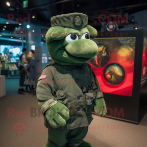 Green Navy Seal mascot costume character dressed with a Playsuit and Shawls