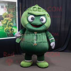 Forest Green Meatballs mascot costume character dressed with a Turtleneck and Pocket squares