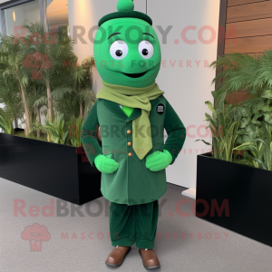 Forest Green Meatballs mascot costume character dressed with a Turtleneck and Pocket squares