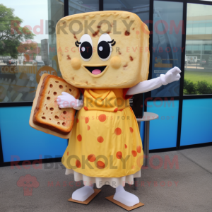 Beige Grilled Cheese Sandwich mascot costume character dressed with a Midi Dress and Hairpins