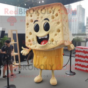 Beige Grilled Cheese Sandwich mascot costume character dressed with a Midi Dress and Hairpins