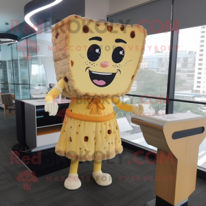 Beige Grilled Cheese Sandwich mascot costume character dressed with a Midi Dress and Hairpins