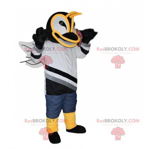 Humle maskot med svart og hvit jersey - Redbrokoly.com