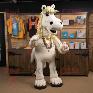Cream Horse mascot costume character dressed with a Board Shorts and Shoe laces