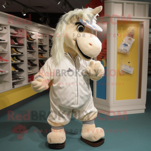 Cream Horse mascot costume character dressed with a Board Shorts and Shoe laces