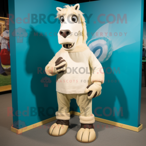 Cream Horse mascot costume character dressed with a Board Shorts and Shoe laces