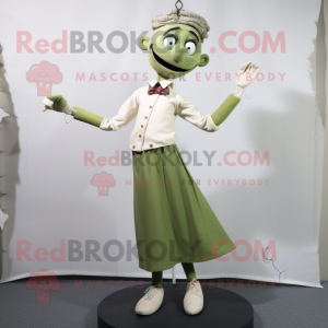 Olive Trapeze Artist mascot costume character dressed with a Dress Shirt and Lapel pins