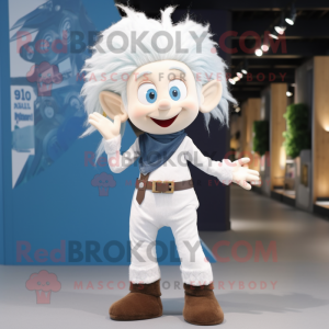 White Elf mascot costume character dressed with a Jeans and Hair clips