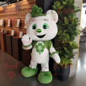 White Bunch Of Shamrocks mascot costume character dressed with a T-Shirt and Coin purses