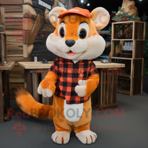 Orange Dormouse mascot costume character dressed with a Flannel Shirt and Beanies