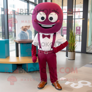 Maroon Pho mascot costume character dressed with a Skinny Jeans and Bow ties