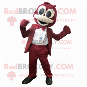 Maroon Pho mascot costume character dressed with a Skinny Jeans and Bow ties