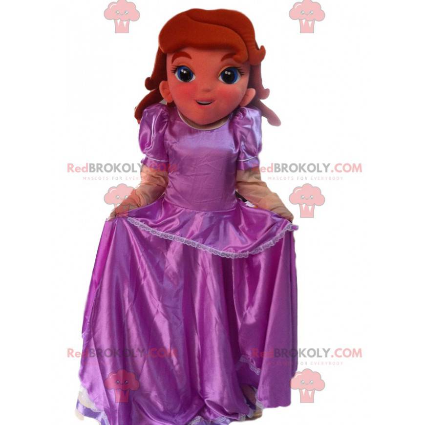Prinsesse maskot med en lilla satin kjole - Redbrokoly.com