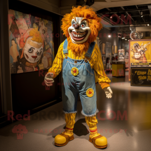 Yellow Evil Clown mascot costume character dressed with a Jeans and Anklets