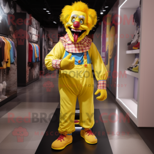 Yellow Evil Clown mascot costume character dressed with a Jeans and Anklets