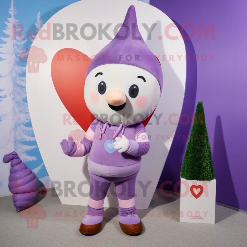 Lavender Arrow Of Love mascot costume character dressed with a Jeggings and Mittens Lavender Arrow Of Love mascot costume character dressed with a Jeggings and Mittens