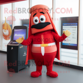 Red Moussaka mascot costume character dressed with a Playsuit and Wraps