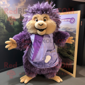 Lavender Porcupine mascot costume character dressed with a Cover-up and Belts