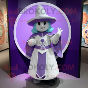 Lavender Celtic Shield mascot costume character dressed with a Skirt and Hats