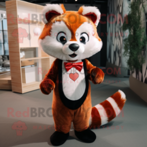 Beige Red Panda mascot costume character dressed with a Leggings and Bow ties