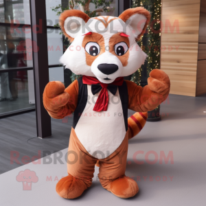 Beige Red Panda mascot costume character dressed with a Leggings and Bow ties