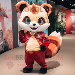 Beige Red Panda mascot costume character dressed with a Leggings and Bow ties