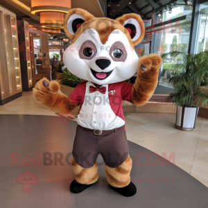 Beige Red Panda mascot costume character dressed with a Leggings and Bow ties