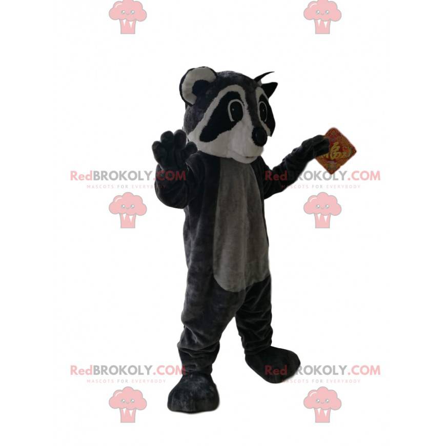 Schwarzes und graues Waschbärenmaskottchen - Redbrokoly.com