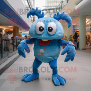 Blue Crab mascot costume character dressed with a Flare Jeans and Backpacks