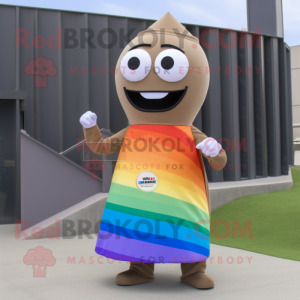 Tan Rainbow mascot costume character dressed with a Sheath Dress and Shoe laces