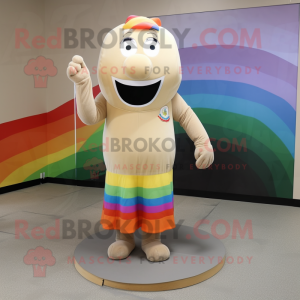 Tan Rainbow mascot costume character dressed with a Sheath Dress and Shoe laces