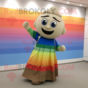 Tan Rainbow mascot costume character dressed with a Sheath Dress and Shoe laces