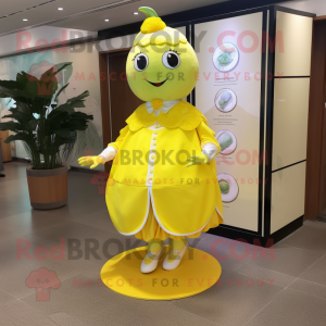 Lemon Yellow Grape mascot costume character dressed with a Circle Skirt and Cufflinks