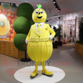 Lemon Yellow Grape mascot costume character dressed with a Circle Skirt and Cufflinks