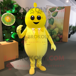 Lemon Yellow Grape mascot costume character dressed with a Circle Skirt and Cufflinks