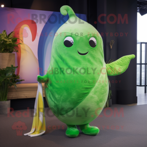 Lime Green Narwhal mascot costume character dressed with a Playsuit and Shawls